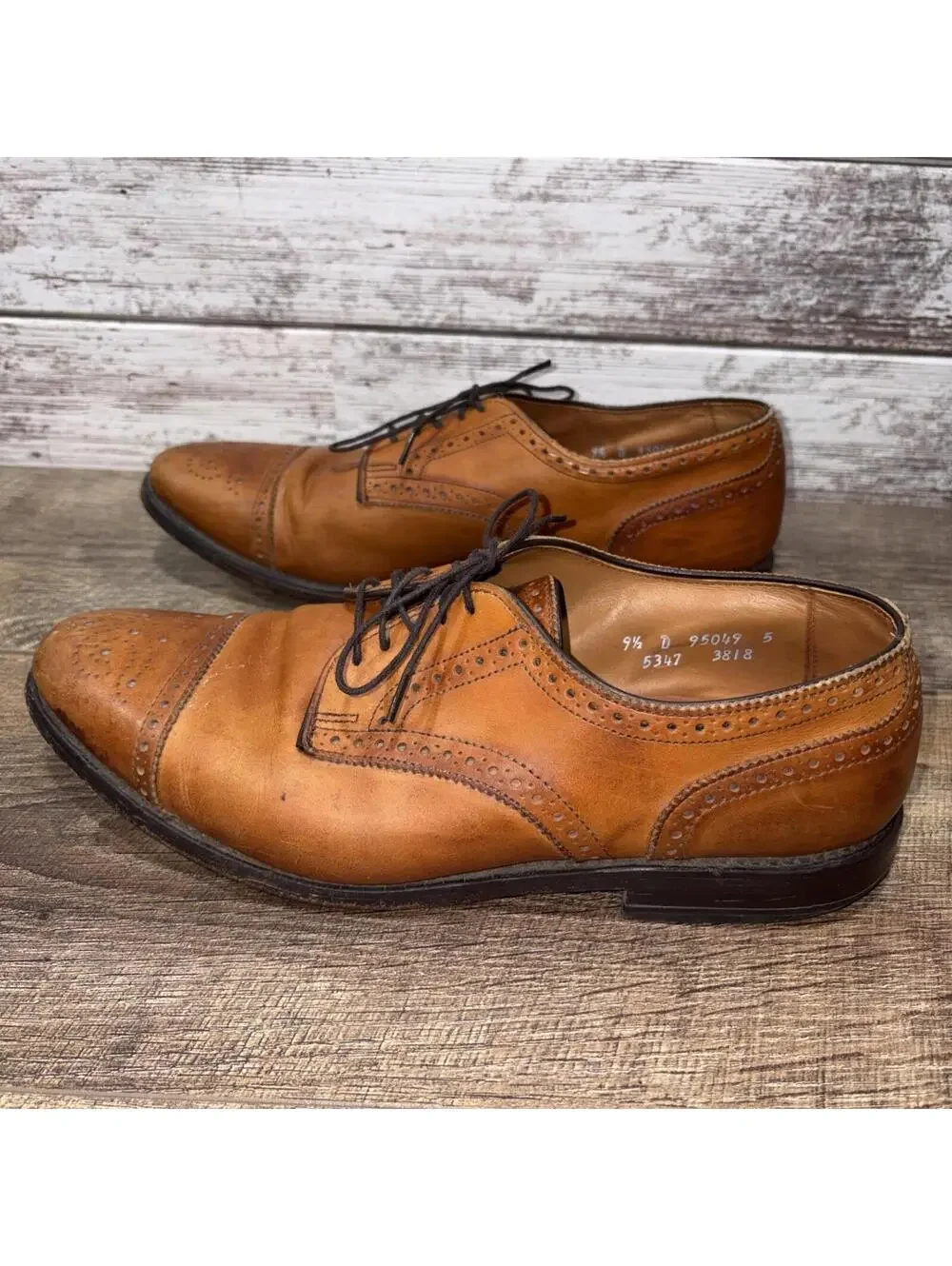 ALLEN EDMONDS Sanford Oxford Shoes Mens 9.5 D Brown Leather Cap Toe Brogue USA